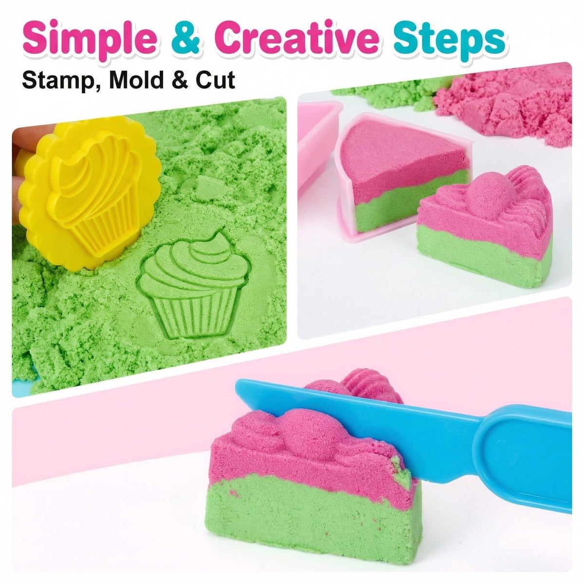 Carolart cake mold set enables imaginative pretend baking during sensory play.