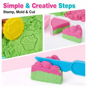Carolart cake mold set enables imaginative pretend baking during sensory play.