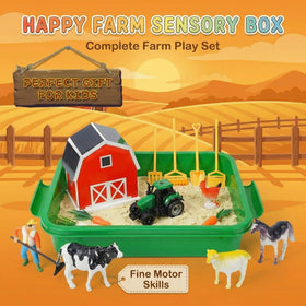 Carolart Farm animals in sensory bin support tactile exploration and storytelling