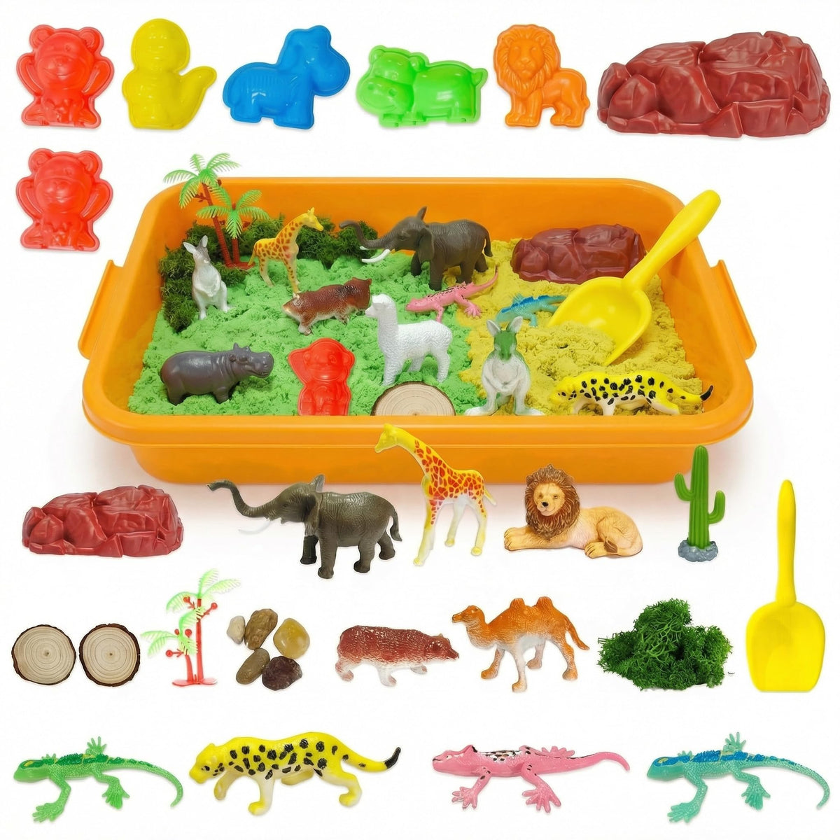 Carolart Jungle Sensory Bin inside image invites mess-free jungle play