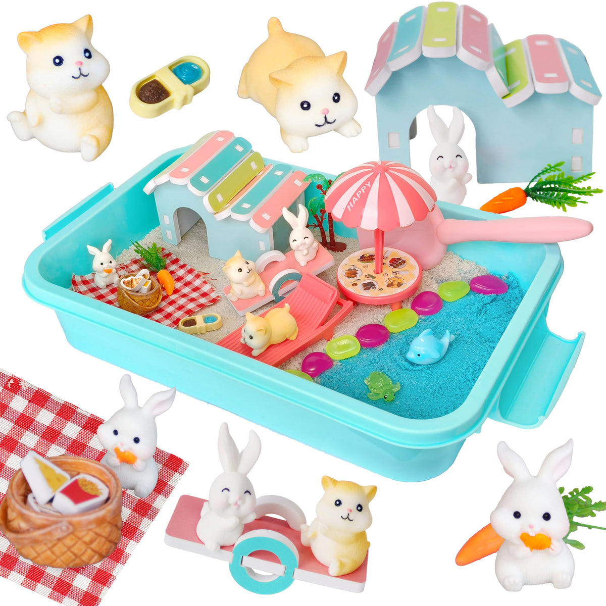Carolart pet sensory bin summer scene encourages imaginative pretend play.