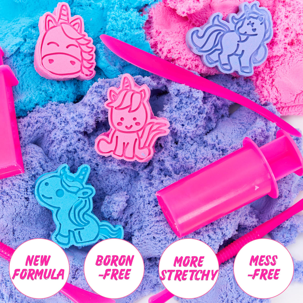 Carolart Pink and Blue Sensory Sand boosts fine motor skills during play.