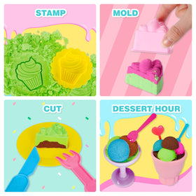 Carolart colorful sensory sand invites tactile exploration with brown, green, blue, and pink shades.