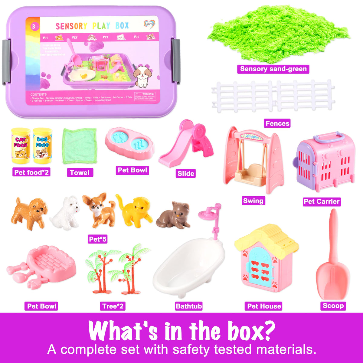 Carolart sensory sand box with green magic sand for tactile exploration