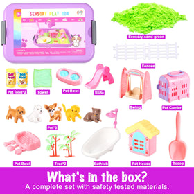 Carolart sensory sand box with green magic sand for tactile exploration