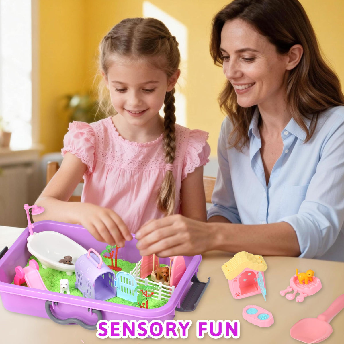 Carolart swing, slide, and fences enhancing storytelling play