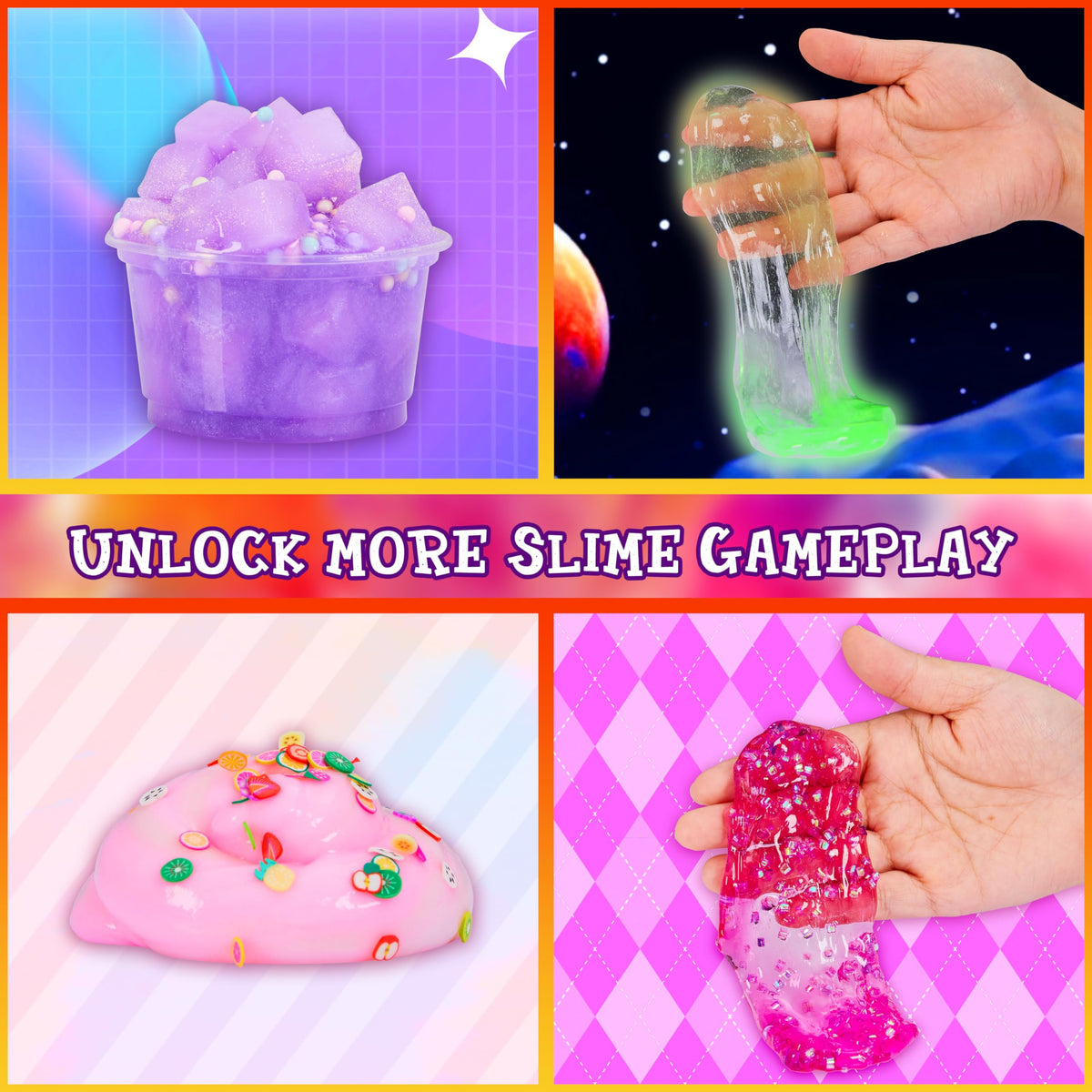 Six airtight containers from Carolart Unicorn Slime Kit for freshness.