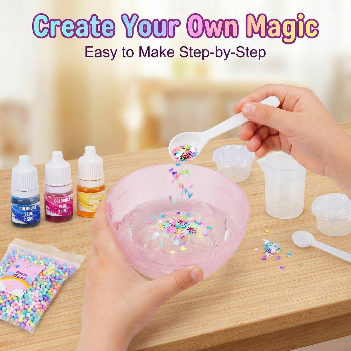 Finished fluffy slime batch from Carolart Unicorn Slime Kit.