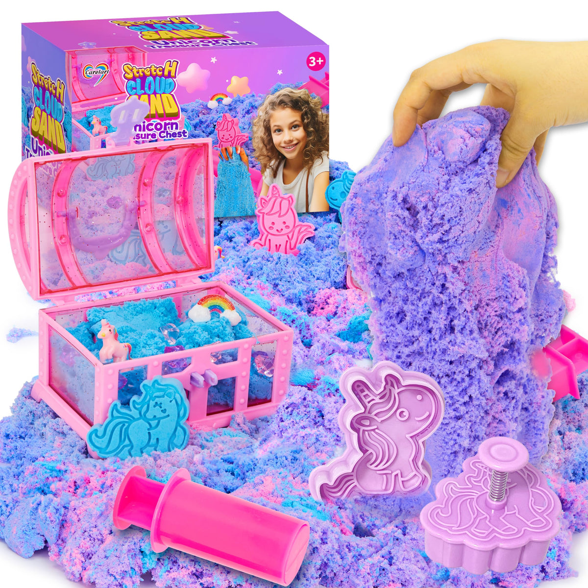 Carolart Unicorn Stretchy Cloud Sand for tactile play and creative sculpting.