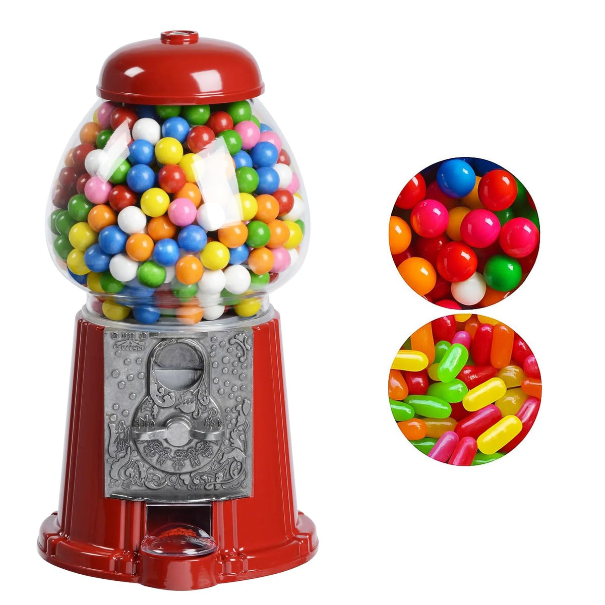 Carousel Medium Gumball Bank front view showing retro red finish for home decor
