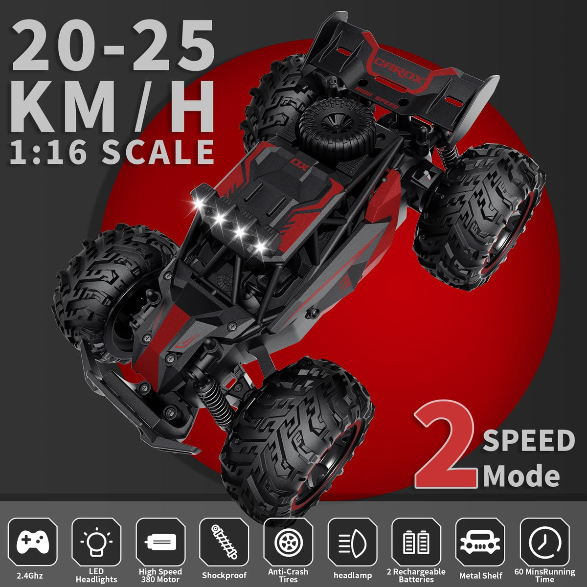 Carox 1:18 off-road monster truck conquers uneven terrain