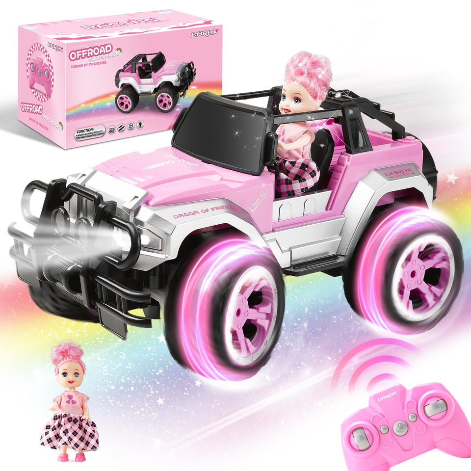 Carox pink RC car with doll included for imaginative play sessions