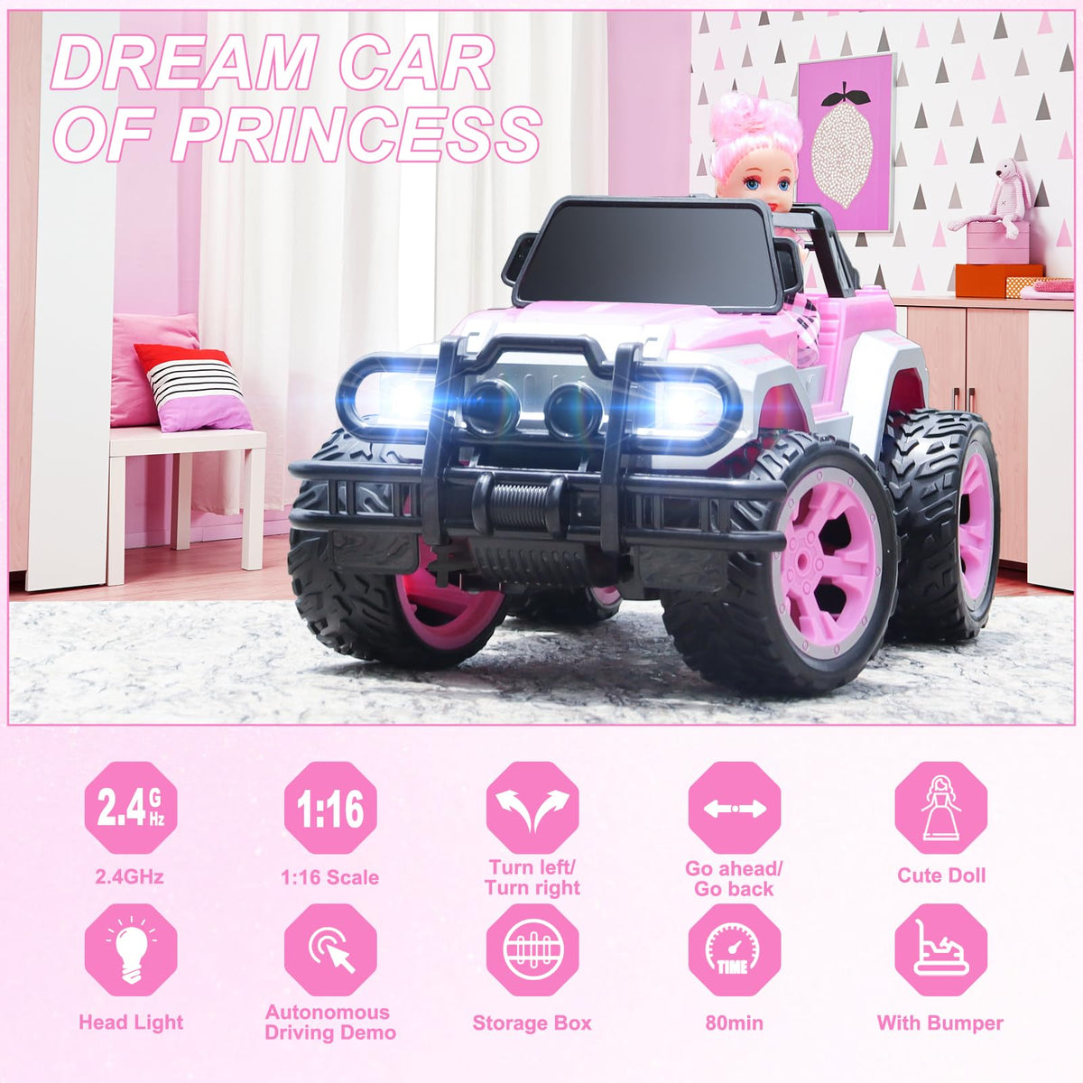 Carox pink RC car with sticker set for creative customization