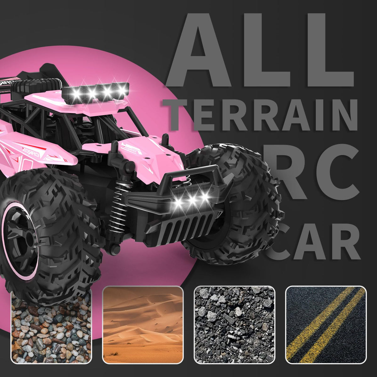 Carox RC car with LED roof lights for night visibility and excitement