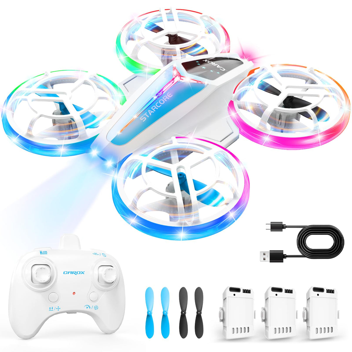 Carox Starship drone with dual LED lighting for vibrant indoor play