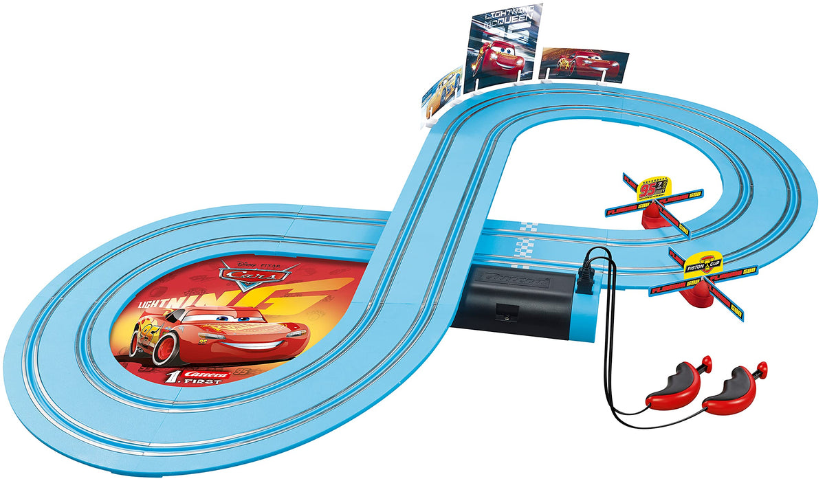 Two-player action on Carrera First Disney Cars track for friendly competition