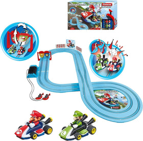 Carrera First Mario Kart track front view with Mario and Luigi cars for beginners