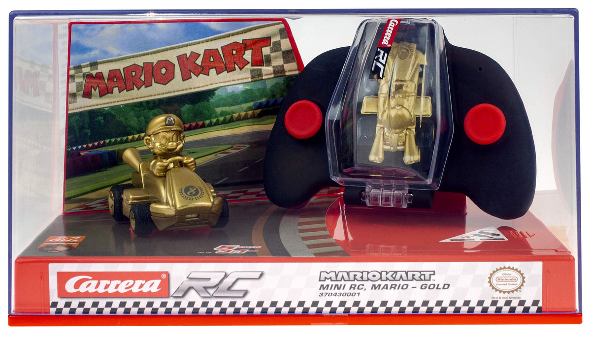 Close-up of Carrera Mario Kart Gold Mario RC car detailing