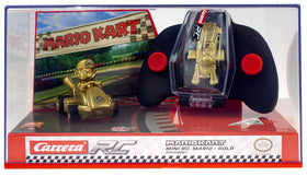 Close-up of Carrera Mario Kart Gold Mario RC car detailing