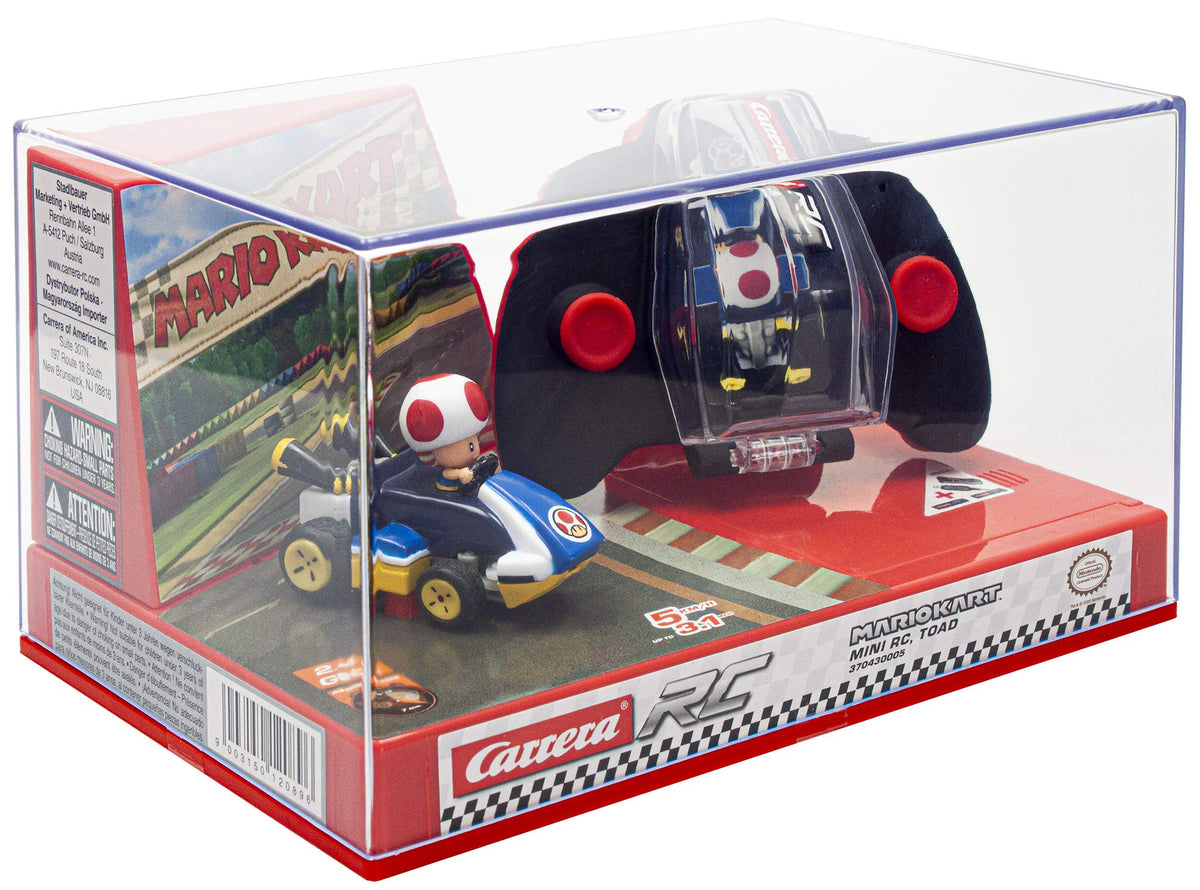 Carrera Toad display jewel box showcases the collectible RC car.