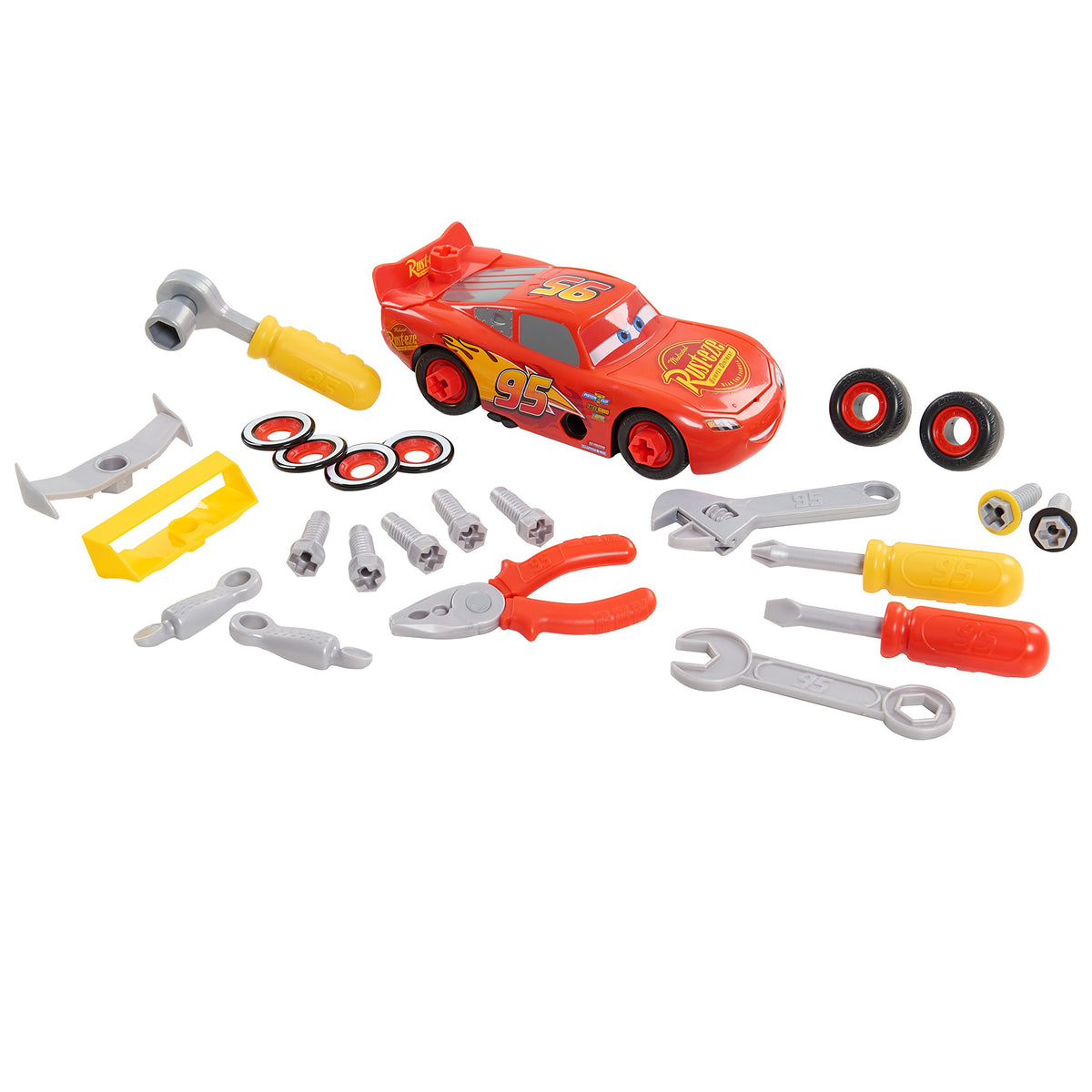 Cars 3 Transforming McQueen Tool Kit interchangeable spoilers and aero parts for customizing.