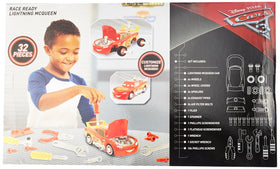Cars 3 Transforming McQueen Tool Kit race-ready Lightning McQueen vehicle on display.