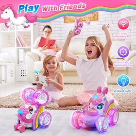 Carsky unicorn RC car top view displaying colorful unicorn design