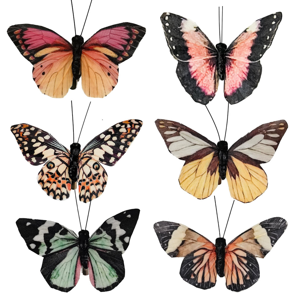Cartanfill artificial feather butterfly with clip for wall or ceiling display.