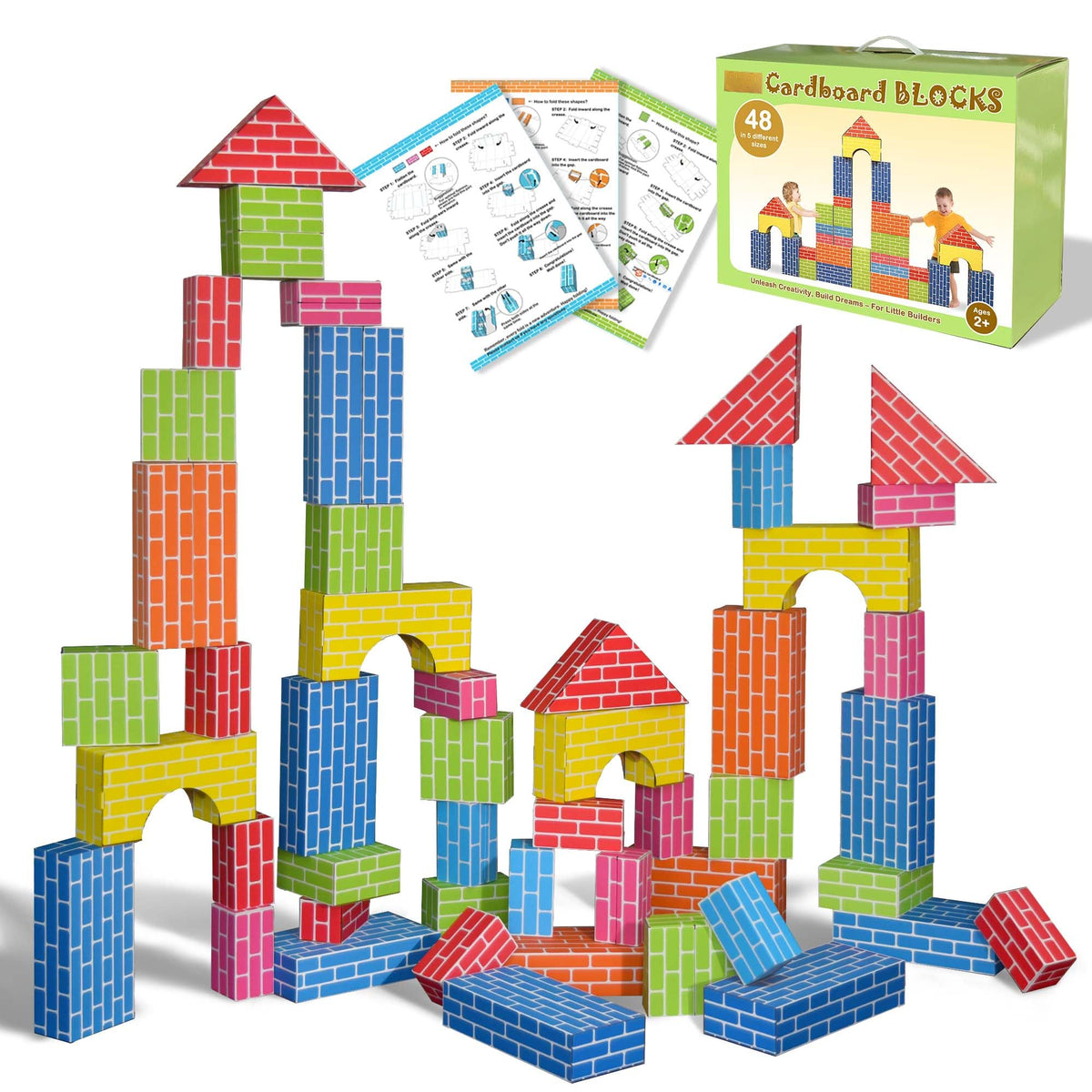 Cartboatoy cardboard building blocks assembled for imaginative play and durable stacking.