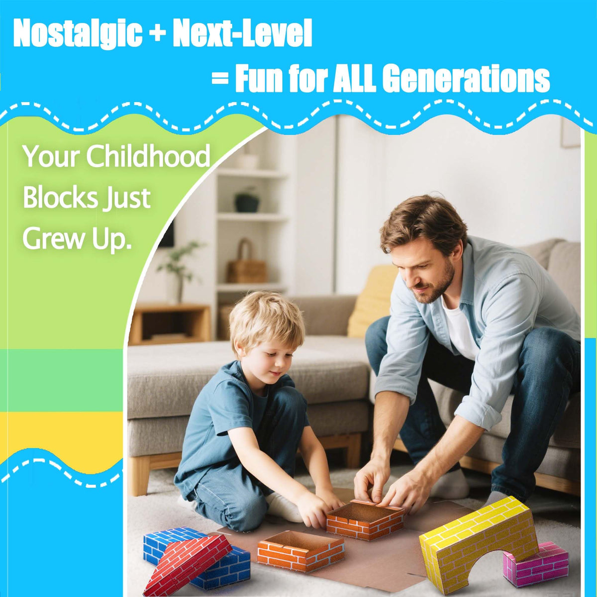 Cartboatoy heavy-duty cardboard blocks withstand rough handling for active kids.
