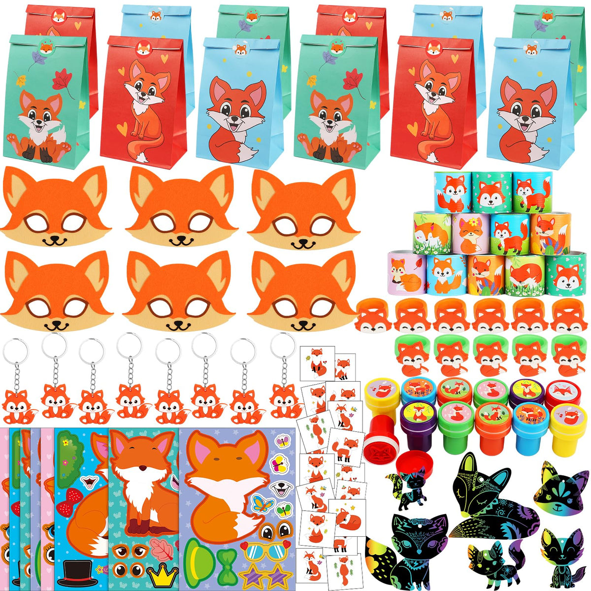 CasBurr Fox Party Favors package, colorful items for a complete party treasure