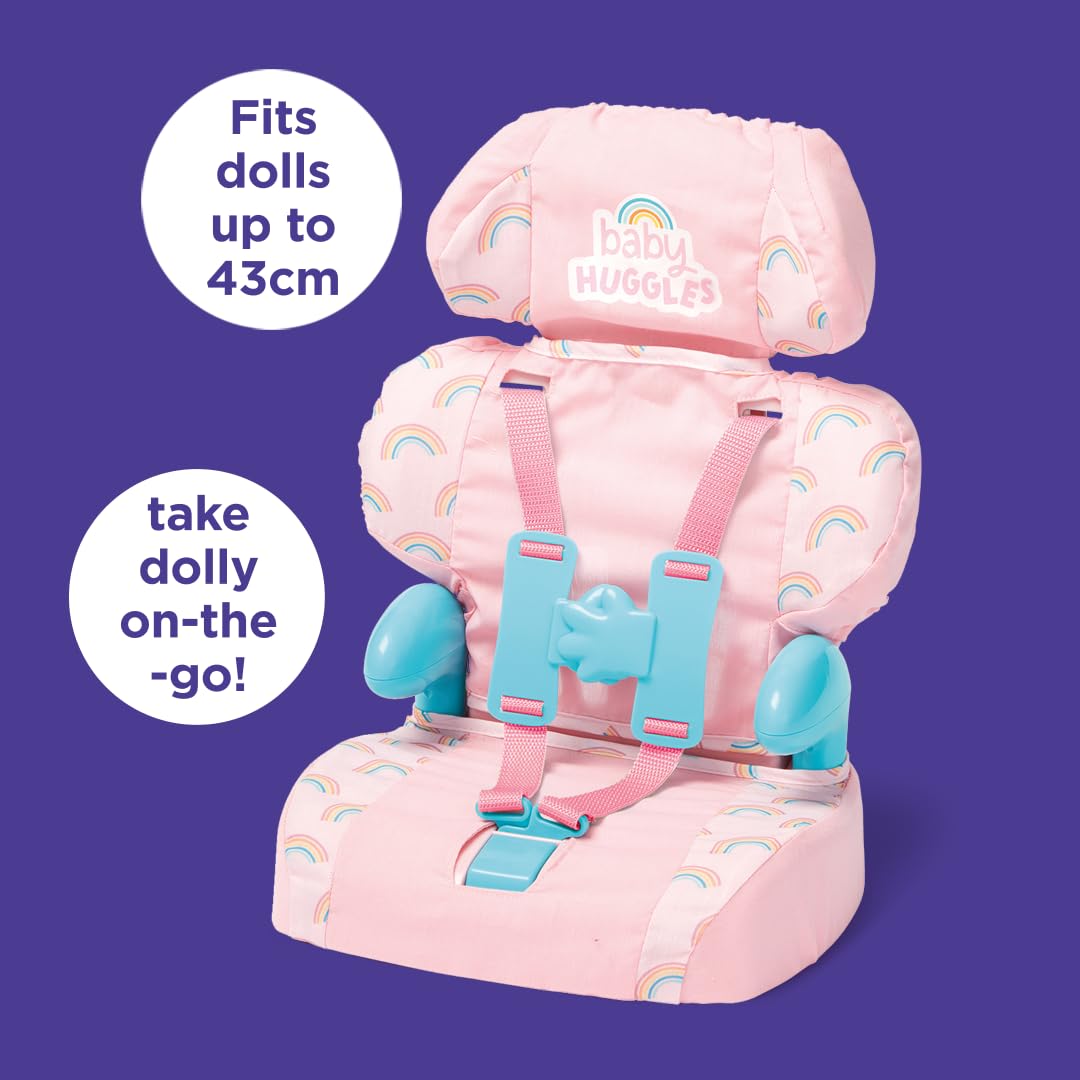 Casdon Baby Huggles buckles keep dolls secure, teaching safe handling during imaginative car trips
