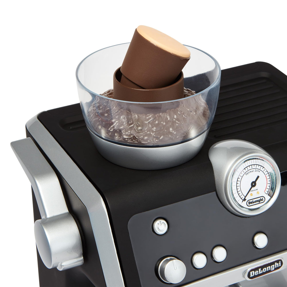 Casdon De'Longhi toy coffee machine back storage keeps extras neat