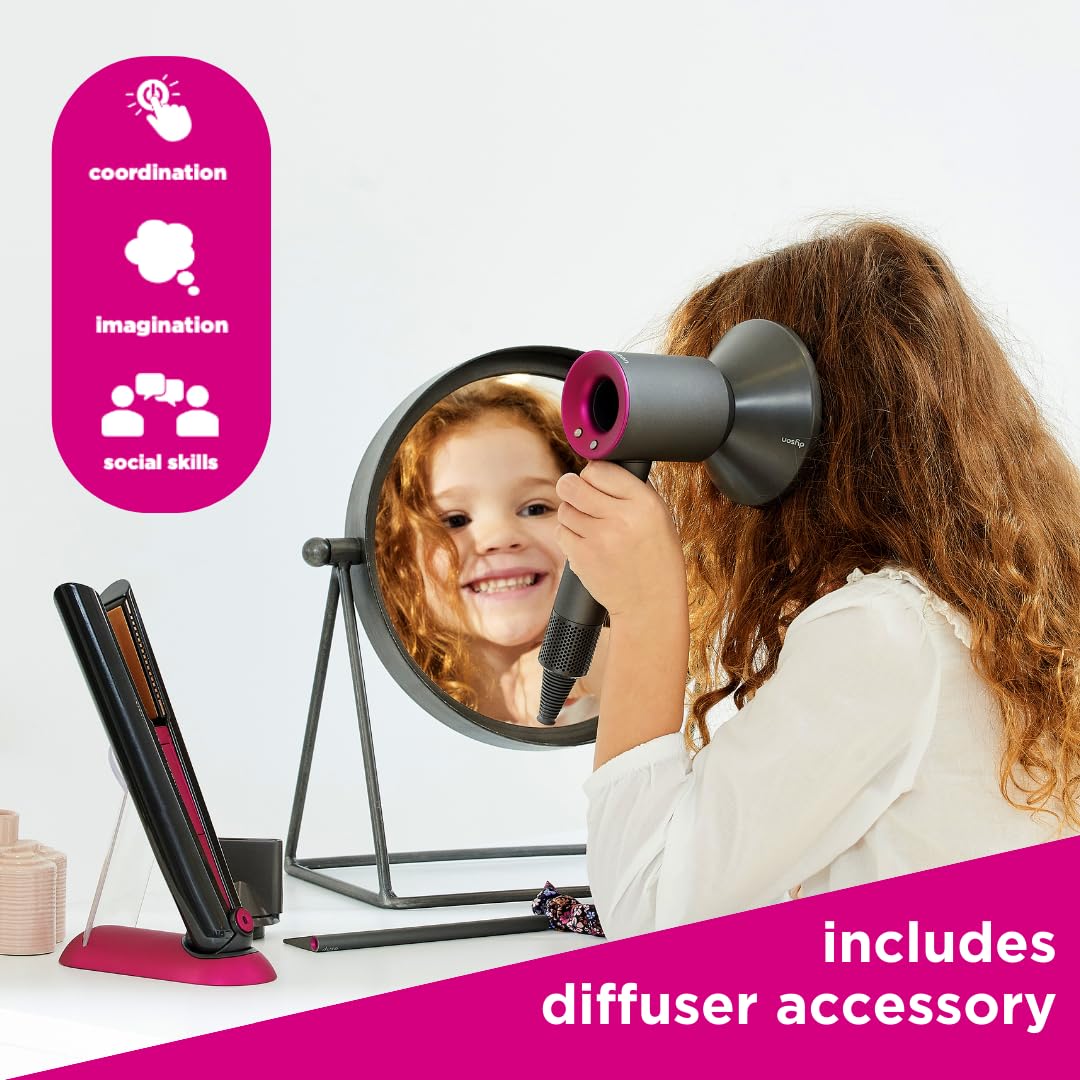 Casdon Dyson toy hairdryer nozzle attachment for precise pretend styling.
