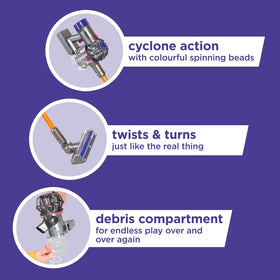 Casdon Dyson toy vacuum showing simulated cyclone action for engaging play.