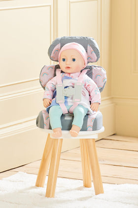 Casdon grey car booster seat Huggle buckles provide easy secure fastening without pinching