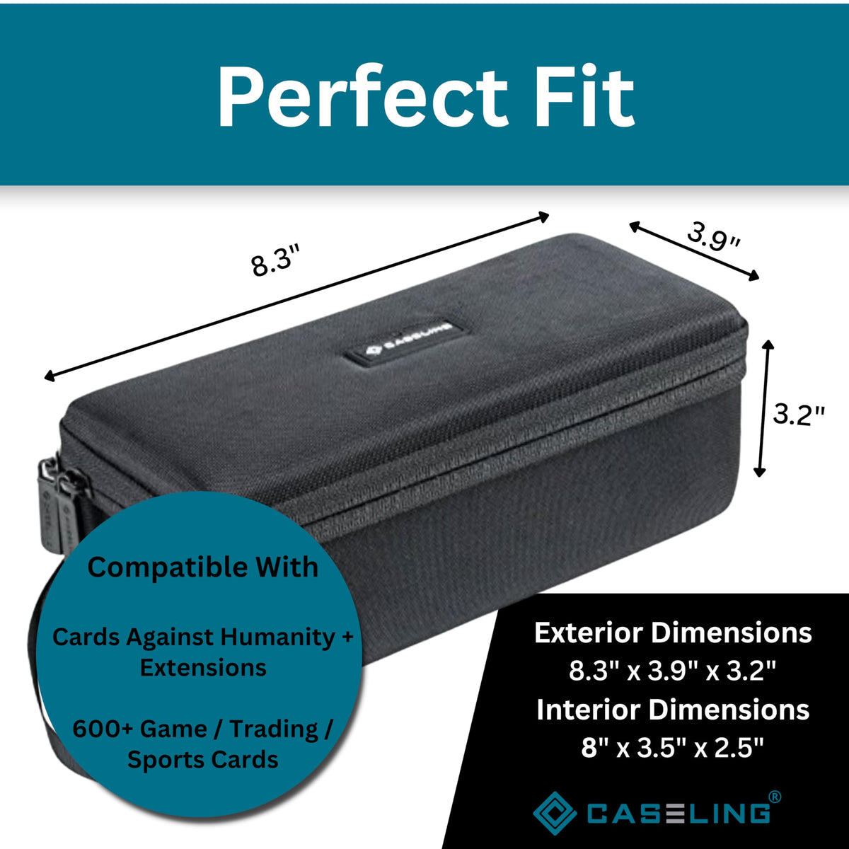 Caseling case features five movable dividers for custom deck organization.