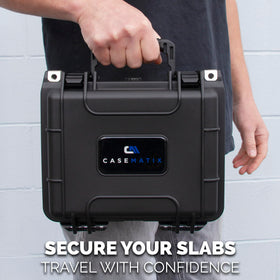 Casematix foam interior cushions graded cards for safe storage.