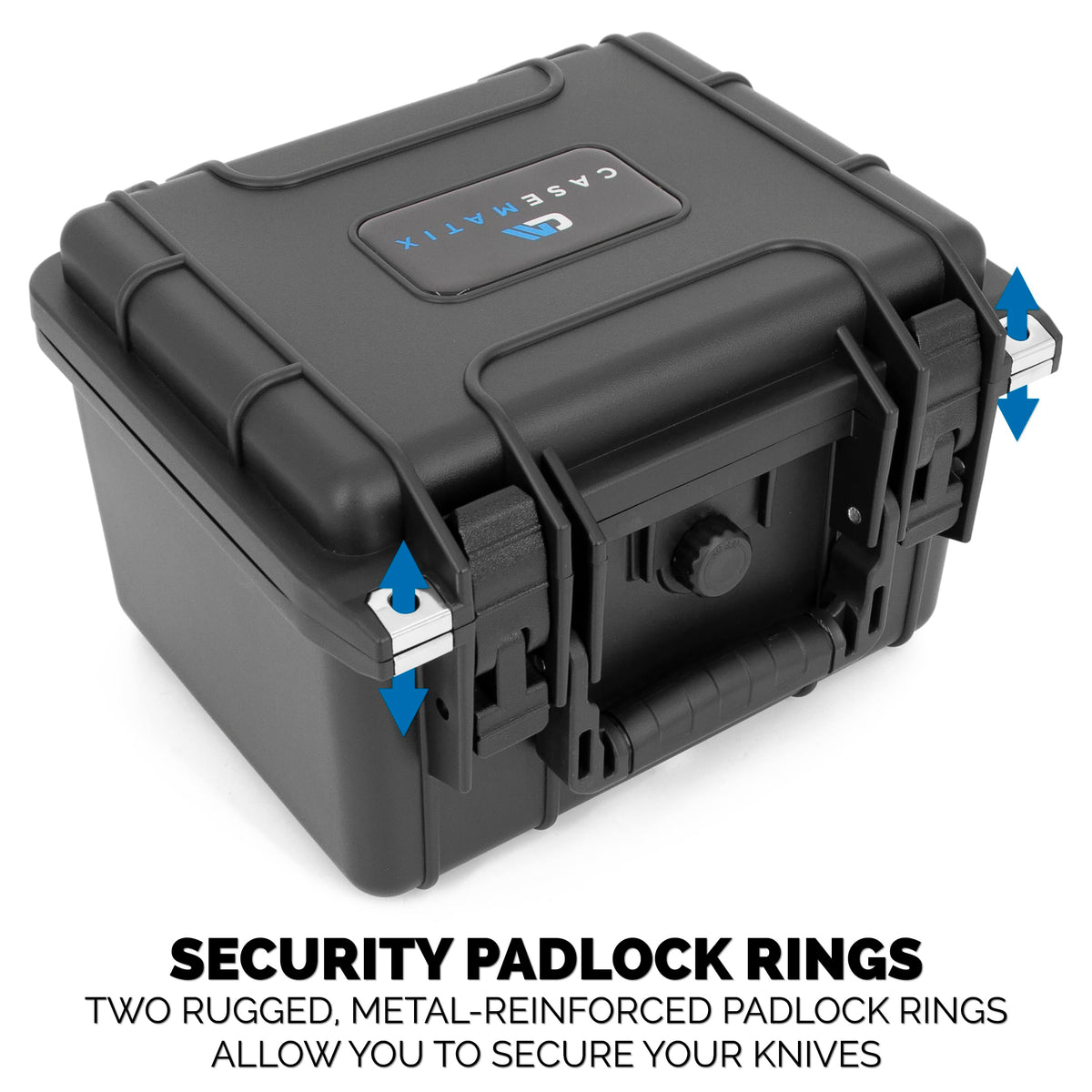 Casematix folding handle and padlock rings enable secure transport.