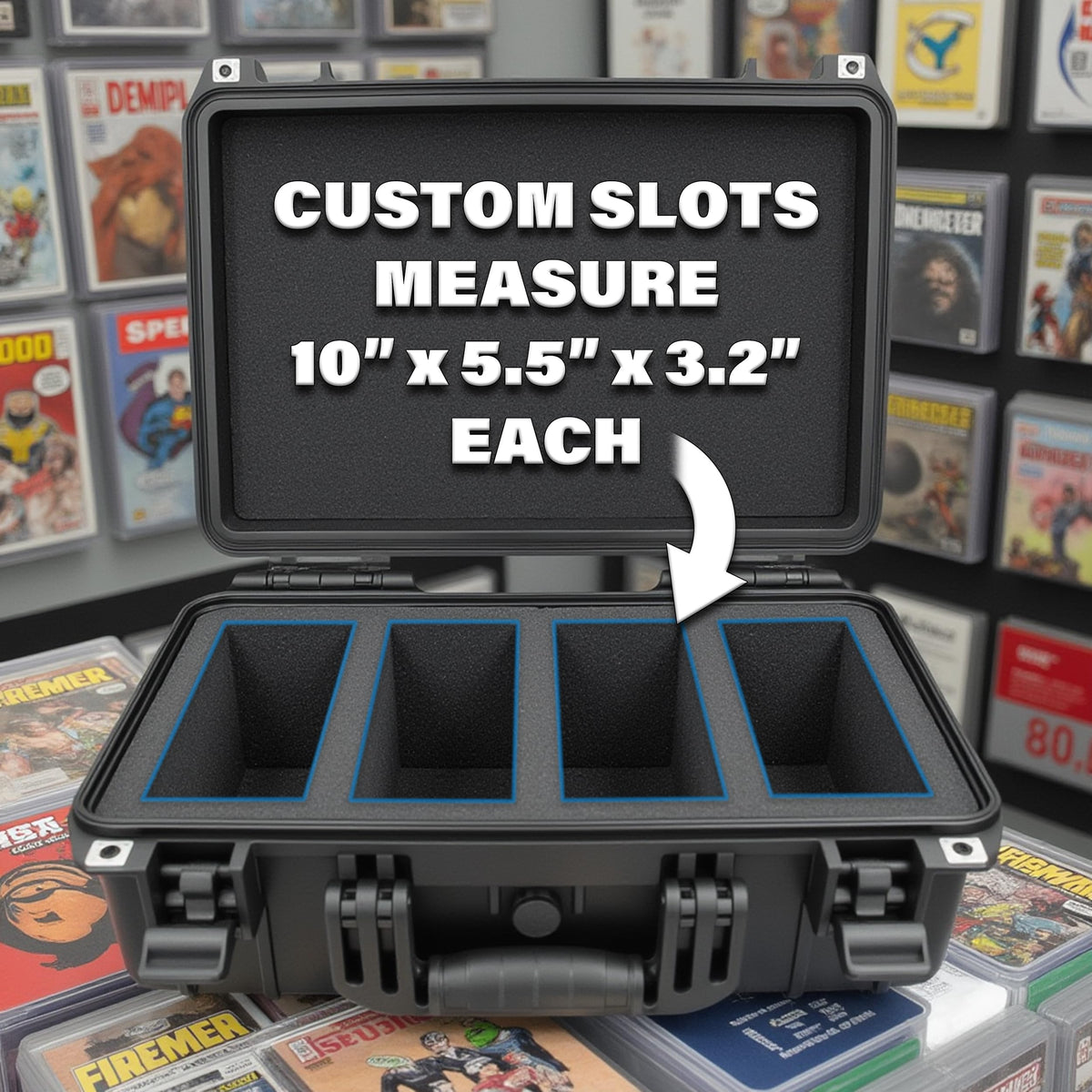 CASEMATIX graded card case pro edition airtight lid preserves slabs against moisture and dust.
