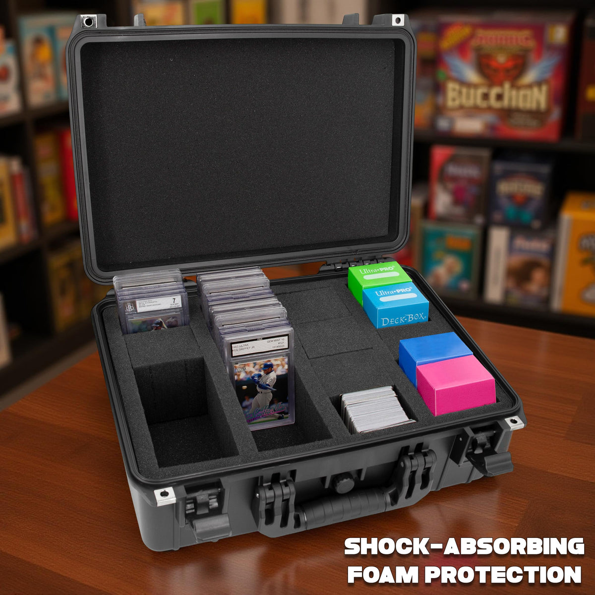 CASEMATIX graded card case pro edition foam-slots keep slabs neatly organized and protected.