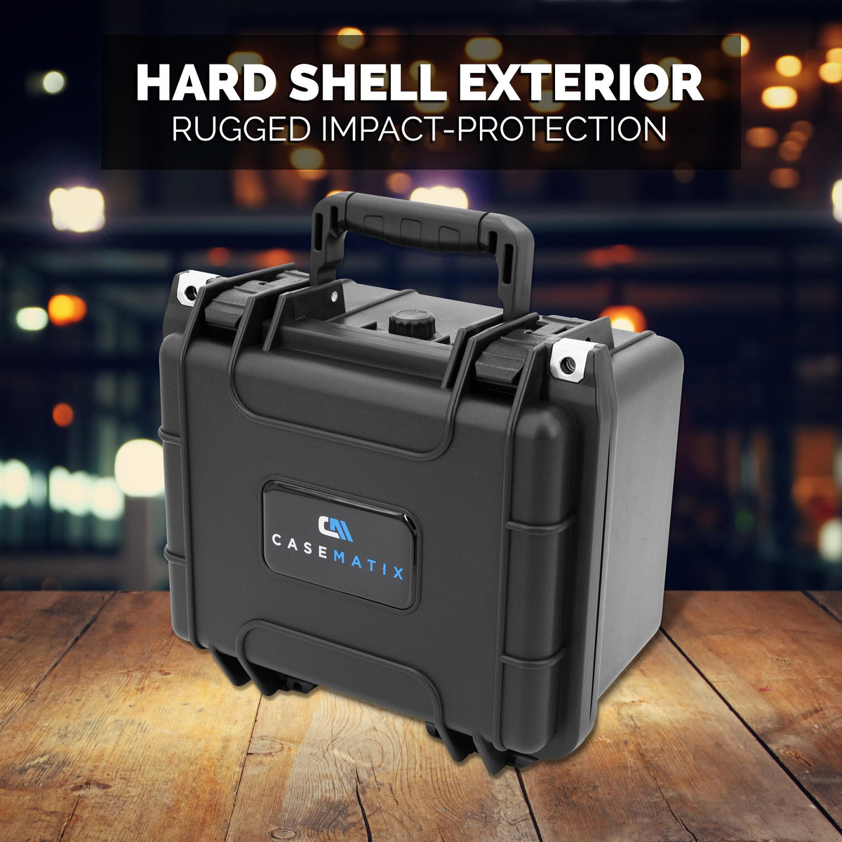 Casematix waterproof lid with airtight seal protects contents.