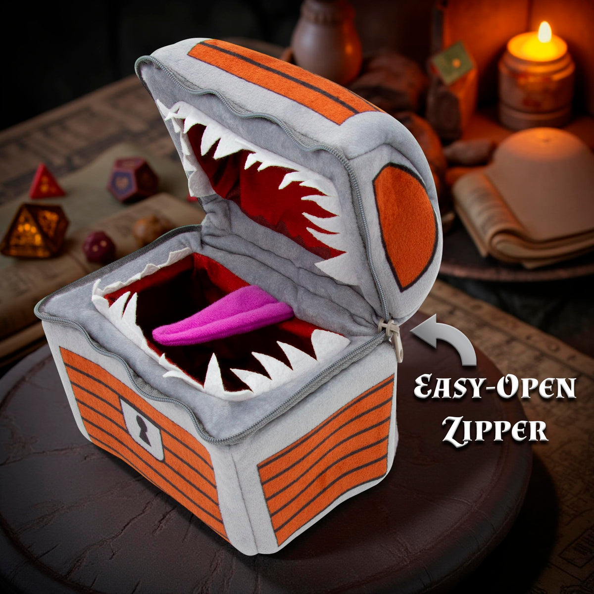 Casematix Mimic Dice Chest detailing shows craftsmanship and dramatic display.