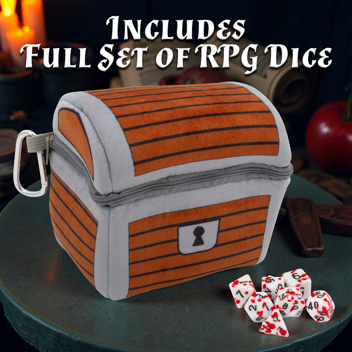 Casematix Mimic Dice Chest with lid open for quick access during sessions.