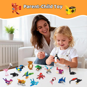 Child playing with CASRRA blocks shows easy assembly and fun.