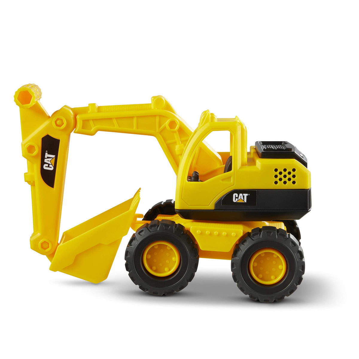 CAT Construction 15-inch Excavator shown with articulated arm for outdoor imaginative play.