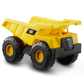 CAT Construction Tough Rigs 15-inch dump truck shows sturdy, kid-powered action for outdoor play.