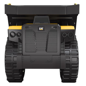 CAT Mighty Steel Dump Truck 20-inch bed tilt shows payload dumping feature in action.