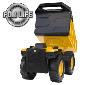 CAT Mighty Steel Dump Truck 20-inch rear view reveals real working dump bed for interactive play.