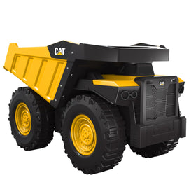 CAT Mighty Steel Dump Truck 20-inch side view shows durable steel construction for outdoor play.